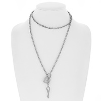 CRYSTAL RHINESTONE PAVE MULTI STRAND LARIAT LOCK AND KEY TOGGLE CHAIN NECKLACE