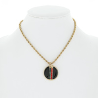 STRIPED ENAMEL COATED CRYSTAL RHINESTONE PAVE MEDALLION ROPE CHAIN NECKLACE