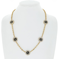 NUMBER FIVE ENAMEL COATED CRYSTAL RHINESTONE PAVE LONG STATION DISC CHAIN NECKLACE
