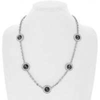 NUMBER FIVE ENAMEL COATED CRYSTAL RHINESTONE PAVE LONG STATION DISC CHAIN NECKLACE