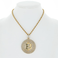 ICED OUT CRYSTAL RHINESTONE PAVE BITCOIN MEDALLION ADJUSTABLE ROPE CHAIN NECKLACE