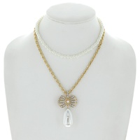 2-ROW TEARDROP PEARL MULTISTRANDED ADJUSTABLE CUBAN LINK LAYERED LOOK CHAIN NECKLACE