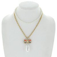 2-ROW TEARDROP PEARL MULTISTRANDED ADJUSTABLE CUBAN LINK LAYERED LOOK CHAIN NECKLACE