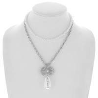 2-ROW TEARDROP PEARL MULTISTRANDED ADJUSTABLE CUBAN LINK LAYERED LOOK CHAIN NECKLACE