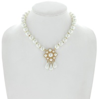 FLORAL TEARDROP PEARL FRINGE ADJUSTABLE NECKLACE