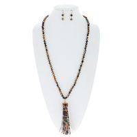 GLASS BEAD TASSEL NECKLACE SET 33"