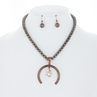 WESTERN SYNTHETIC SEMI STONE NAVAJO PEARL NAJA PENDANT NECKLACE EARRING SET