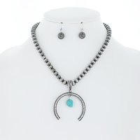 WESTERN SYNTHETIC SEMI STONE NAVAJO PEARL NAJA PENDANT NECKLACE EARRING SET