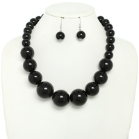SYNTHETIC PEARL LARGE BEAD STATEMENT NECKLACE EARRING SET