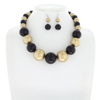 SYNTHETIC PEARL LARGE BEAD STATEMENT NECKLACE EARRING SET