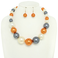 SYNTHETIC PEARL LARGE BEAD STATEMENT NECKLACE EARRING SET
