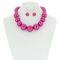 SYNTHETIC PEARL LARGE BEAD STATEMENT NECKLACE EARRING SET