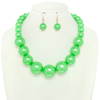 SYNTHETIC PEARL LARGE BEAD STATEMENT NECKLACE EARRING SET