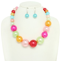 SYNTHETIC PEARL LARGE BEAD STATEMENT NECKLACE EARRING SET