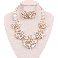 5 RND PEARL CLUSTER NECKLACE AND EARRINGS  SET
