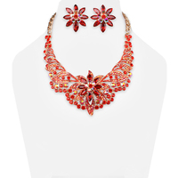 Stone Encrusted Flower And Leaves Necklace And Earrings Set Nbq17Grd