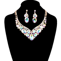 Oval Gem V Cluster Necklace And Earrings Set Nbq6Gab