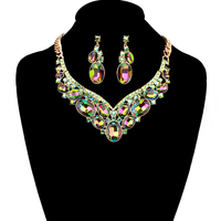 Oval Gem V Cluster Necklace And Earrings Set Nbq6Grb