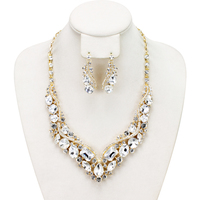 V Shape Stone Cluster Necklace and Earrings Set