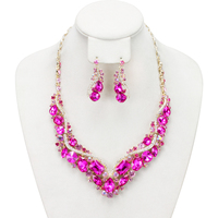 V Shape Stone Cluster Necklace and Earrings Set