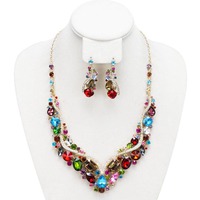V Shape Stone Cluster Necklace And Earrings Set Nbq990Gmu