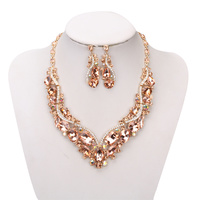V Shape Stone Cluster Necklace and Earrings Set