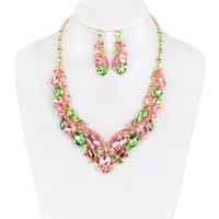 V Shape Stone Cluster Necklace and Earrings Set