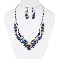 V Shape Stone Cluster Necklace and Earrings Set