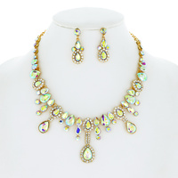 TEARDROP CRYSTAL CLUSTER ADJUSTABLE NECKLACE EARRINGS SET