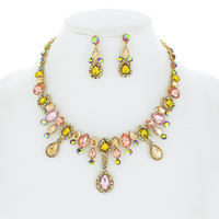 TEARDROP CRYSTAL CLUSTER ADJUSTABLE NECKLACE EARRINGS SET