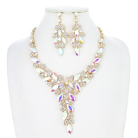 RHINESTONE NECKLACE SET W/ LEAVES