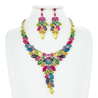 RHINESTONE NECKLACE SET W/ LEAVES