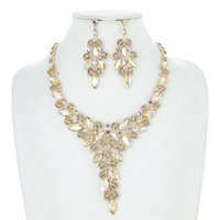 RHINESTONE NECKLACE SET W/ LEAVES