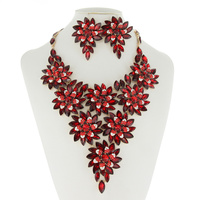 V SHAPE RHINESTONE FLOWER NECKLACE SET