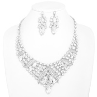 CRYSTAL  PETAL GEMSTONE CLUSTER ADJUSTABLE NECKLACE EARRING SET