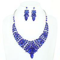 CRYSTAL  PETAL GEMSTONE CLUSTER ADJUSTABLE NECKLACE EARRING SET