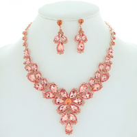 FLORAL TEARDROP CRYSTAL RHINESTONE NECKLACE EARRING SET