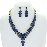 CRYSTAL RHINESTONE CLUSTER V-SHAPE NECKLACE SET