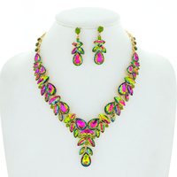 CRYSTAL RHINESTONE CLUSTER V-SHAPE NECKLACE SET