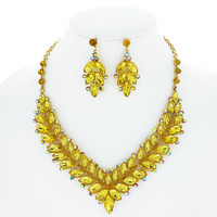 CRYSTAL MARQUISE CLUSTER ADJUSTABLE V-SHAPE BIB NECKLACE EARRING SET