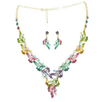 FILIGREE LEAF PETAL PEARL RHINESTONE NECKLACE SET