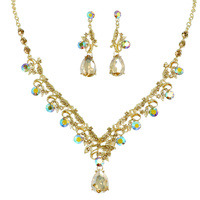 VINE GEMSTONE CLUSTER V-SHAPED NECKLACE SET