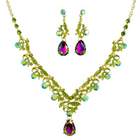 VINE GEMSTONE CLUSTER V-SHAPED NECKLACE SET