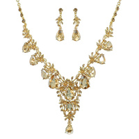 BRIDAL CRYSTAL CLUSTER FLORAL NECKLACE SET