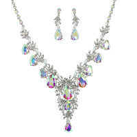 BRIDAL CRYSTAL CLUSTER FLORAL NECKLACE SET