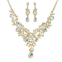 FILIGREE BRANCH DESIGN STONE V-SHAPED NECKLACE SET