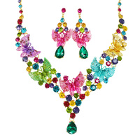BUTTERFLY RHINESTONE CLUSTER V-SHAPED NECKLACE SET