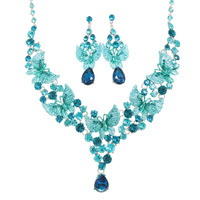 BUTTERFLY RHINESTONE CLUSTER V-SHAPED NECKLACE SET