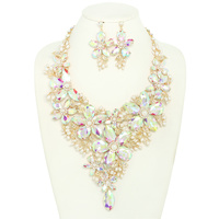 RHINESTONE CRYSTAL PEARL STATEMENT NECKLACE SET