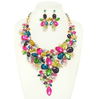RHINESTONE CRYSTAL PEARL STATEMENT NECKLACE SET